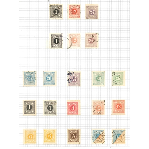 325 - Sweden; Postage Dues; 1874-82 mainly used on eight pages with 1874 perf.14 set (10) u. plus various ... 