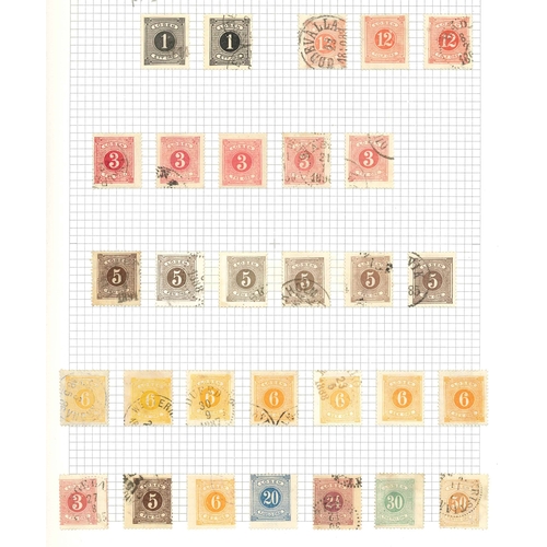 325 - Sweden; Postage Dues; 1874-82 mainly used on eight pages with 1874 perf.14 set (10) u. plus various ... 