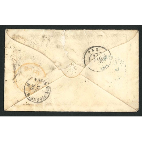 3184 - UK Postal History; 1856 cover to France with two pairs of Penny Red Stars cancelled Manchester sidew... 