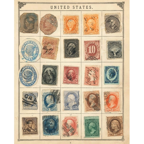 346 - USA; pages from old album inc. 1893 Columbus 15c u. on piece, 30c and 50c good/sound used (c.90).... 