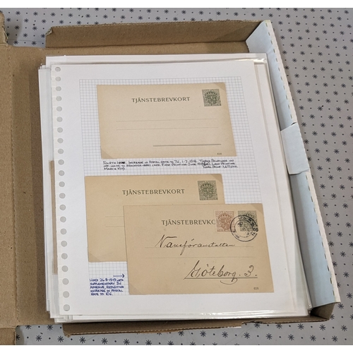 327 - Sweden; Postal Stationery; extensive and detailed collection, written-up on leaves, of Official card... 