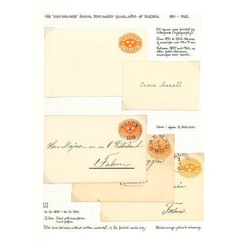 327 - Sweden; Postal Stationery; extensive and detailed collection, written-up on leaves, of Official card... 