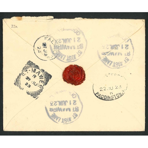 3205 - UK Postal History; 1923 attractive little registered cover to London, being 1½d postal stationery en... 