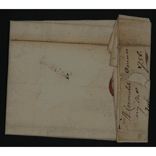 3116 - Scottish Postal History; 1756 entire Dundee to Edinburgh with faint single-line DUNDEE, manuscript 