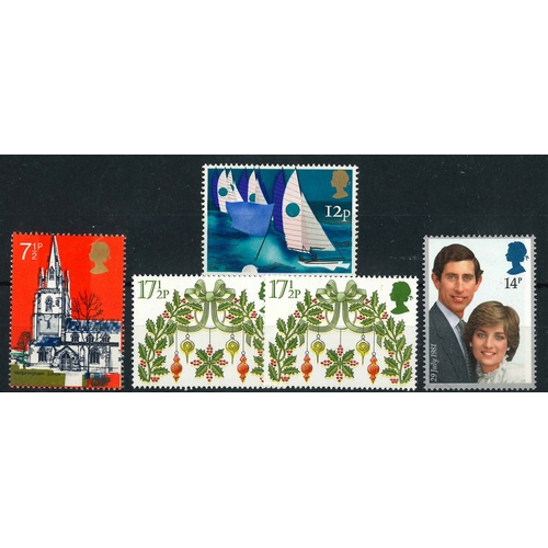 2826 - UK; 1972 Churches 7½p l.m.m. with orange shift to right. Also 1975 Sailing 12p u.m. with blac... 