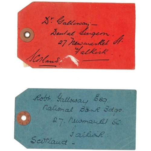 2476 - Tanganyika; 1932-33 two parcel labels addressed to Falkirk, Scotland, each with several stamps from1... 