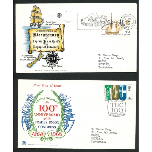 3055 - UK FDCs; 1968 Anniversaries set on four covers with appropriate postmarks - the Captain Cook one wit... 