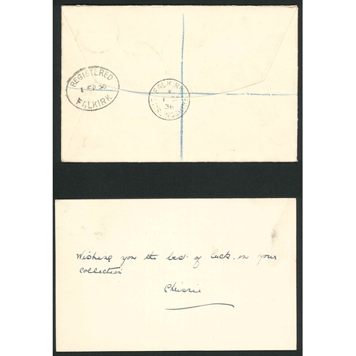 3032 - UK FDCs; 1936 (1 Sep.) KE8 ½d, 1½d, and 2½d on registered local Falkirk cover (... 