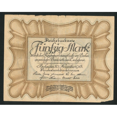 91 - Banknotes; Germany; 1918 50m (nicknamed the 