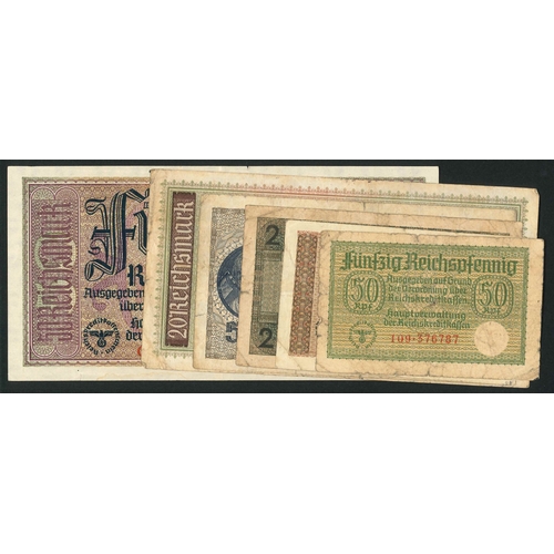 107 - Banknotes; German Occupied Territories; 1940-45 set of six denominations, mixed VG to EF, Krause R13... 