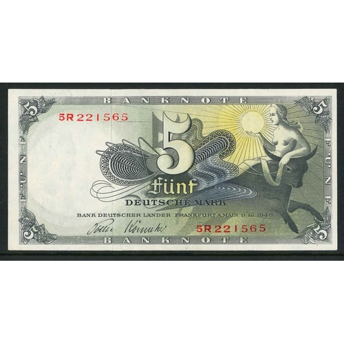 105 - Banknotes; Germany (West); 1948 5m (number with series letter before serial number) VF/EF. Krause 13... 