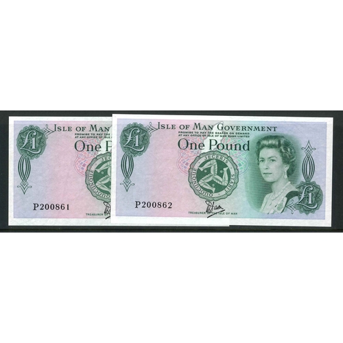 115 - Banknotes; Isle of Man; (1983) &pound;1 signed Dawson - two consecutive notes, about Unc. (minor ben... 
