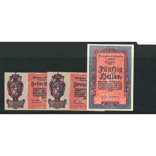 133 - Banknotes; Liechtenstein; 1920 set of three issued notes - 10h, 20h, and 50h uncirculated. Krause 1-... 