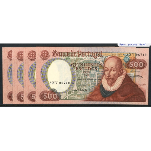 149 - Banknotes; Portugal; 1979 (1982) 500e - five sequential notes, EF. Krause 177.... 