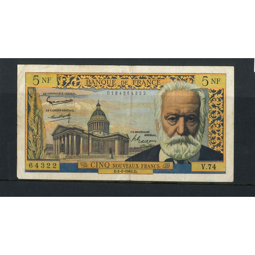 60 - Banknotes; France; 1962 5 New Francs, F (pinholes, tear in top margin), Krause 141.... 