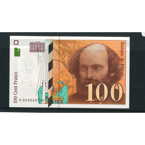75 - Banknotes; France; 1997 100f, almost unc. (couple of tiny kinks at top), Krause 158.... 