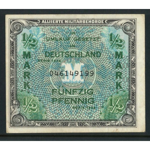 101 - Banknotes; Germany (Allied Occupation); 1944 &frac12;m with 9-digit serial number, about EF, Krause ... 