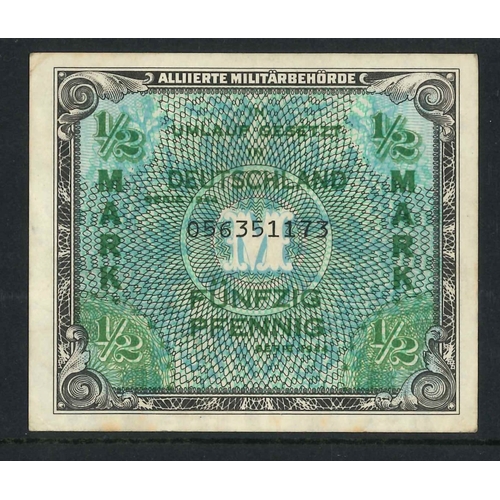 103 - Banknotes; Germany (Allied Occupation); 1944 &frac12;m with 9-digit serial number, VF, Krause 191a.... 