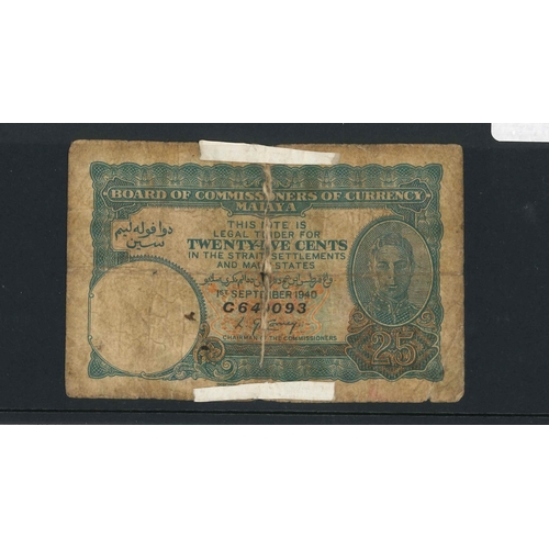 137 - Banknotes; Malaya; 1940 25c, Krause 3. Rare but very poor.