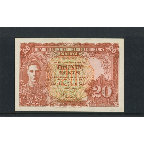 136 - Banknotes; Malaya; 1941 20c (with first form of Jawi text), VF+/EF, Krause 9a.... 