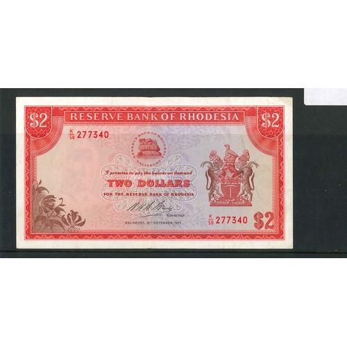 153 - Banknotes; Rhodesia; 1971 (12 Nov.) $2, Krause 31e, about VF+.