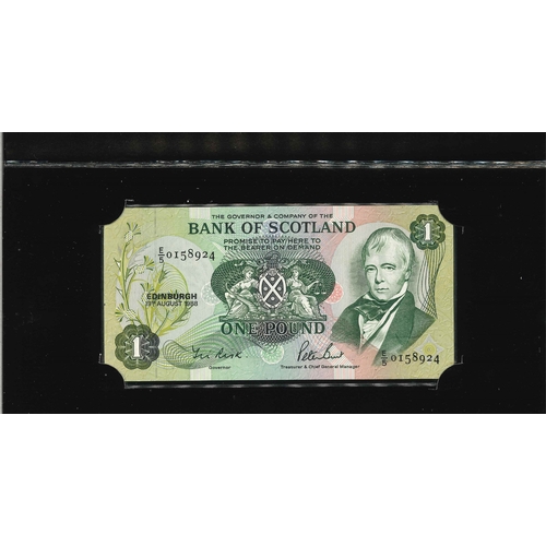 239 - Banknotes; Scotland; Bank of Scotland; 1988 (19 Aug.) &pound;1 laminated and held in small folder fo... 