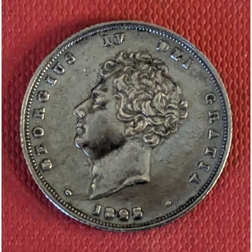 360 - UK Coins; 1825 shilling VF+ with nice natural black toning.