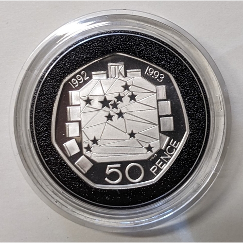 363 - UK Coins; 1992-1993 50p EU Presidency silver proof in original box.