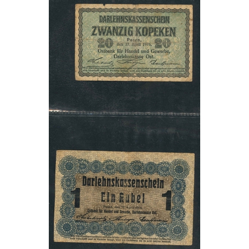 146 - Banknotes; Poland; German Occupation of Lithuania; 1916 Posen 20k VG, 1r VG, 3r F+, 25r approx. F.... 