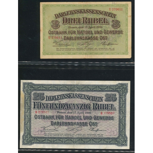 146 - Banknotes; Poland; German Occupation of Lithuania; 1916 Posen 20k VG, 1r VG, 3r F+, 25r approx. F.... 