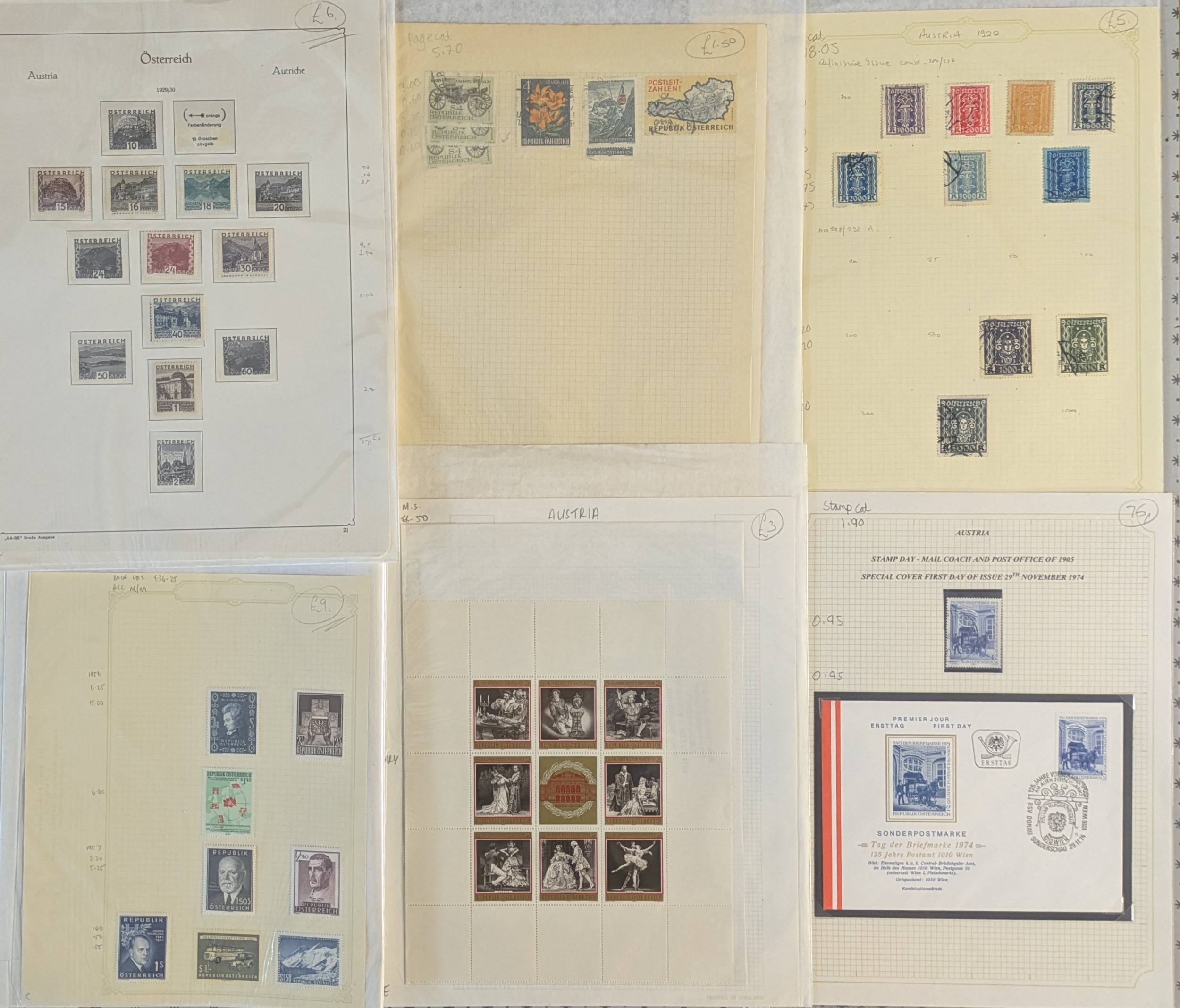 Austria; box of album pages priced up and bagged for retail sale, with ...