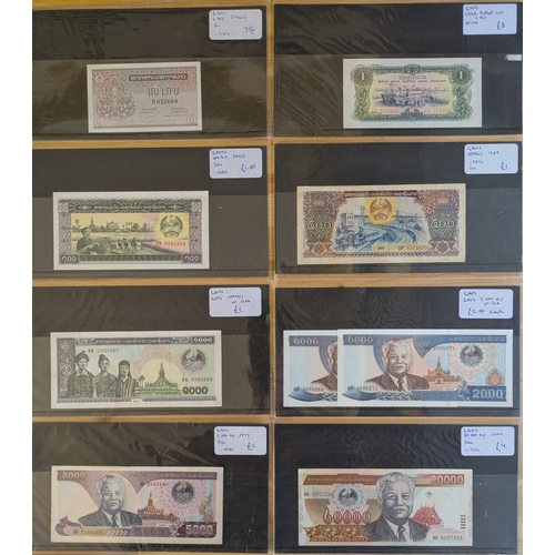 128 - Banknotes; Laos; 1962-2002 eight different notes (and one duplicate), priced at £22¼.... 