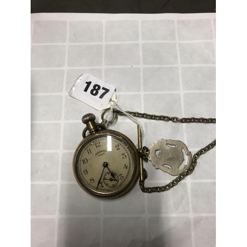 187 - W/WAR 2 AMERICAN POCKET WATCH & CHAIN