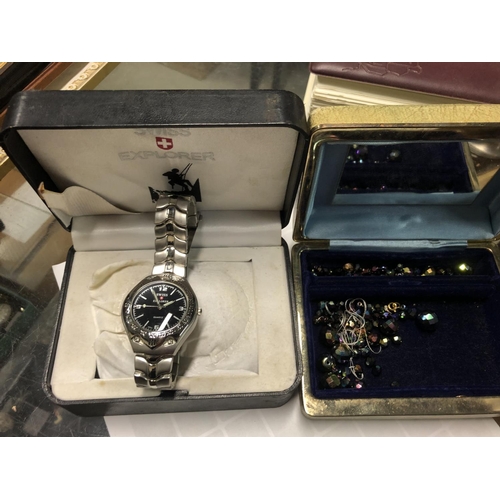 194 - SWISS EXPLORER WATCH & JEWELLERY BOX