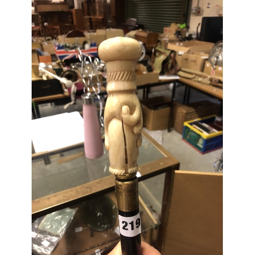 219 - BONE HANDLED WALKING CANE