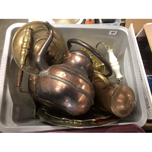 87 - BOX OF COPPER AND BRASS ITEMS