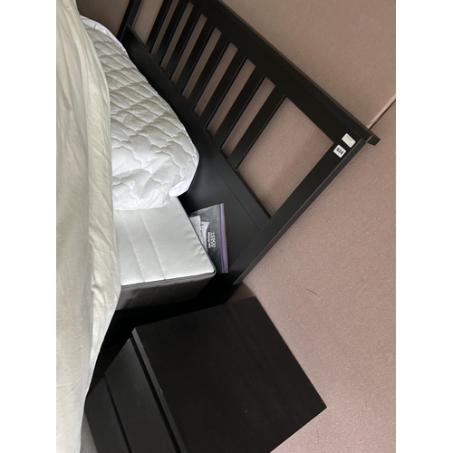 624 - KING SIZE IKEA WOODEN BED WITH UNDER STORAGE AND X2 MATCHING BEDSIDE TABLES