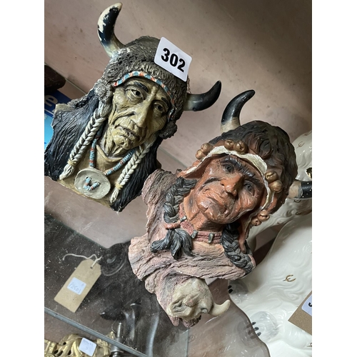 302 - INDIAN CHIEF BUFFALO HORN & OTHER HEAD BUST