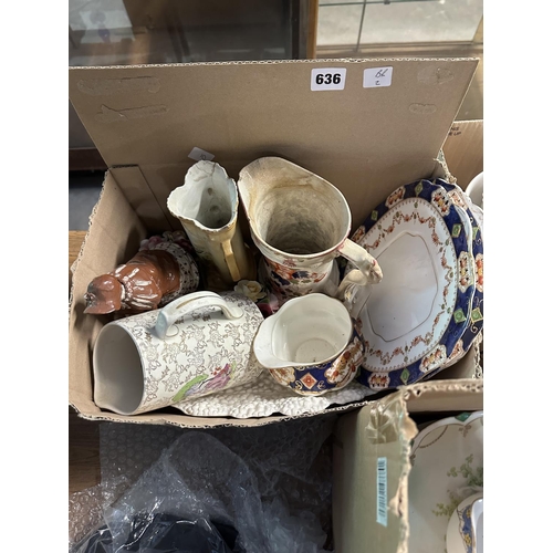 636 - MIXED BOX OF CHINAWARE & VASES