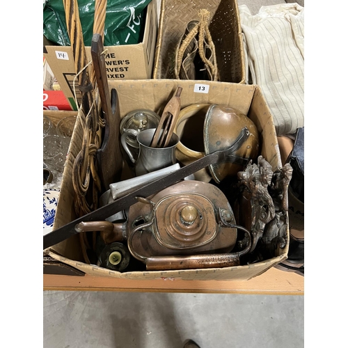 13 - BOX OF BRASS & METALWARE