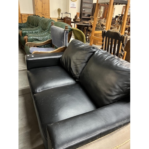 355 - 2 SEATER BLACK LEATHER SOFA