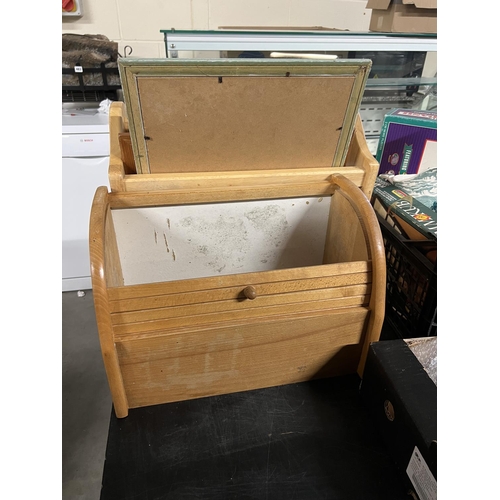 1 - MAGAZINE RACK, BREAD BIN & X2 PICTURES