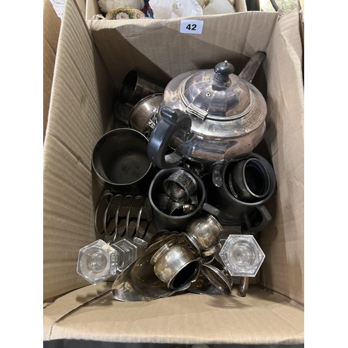 42 - BOX OF MISC ITEMS INC SILVER WARE