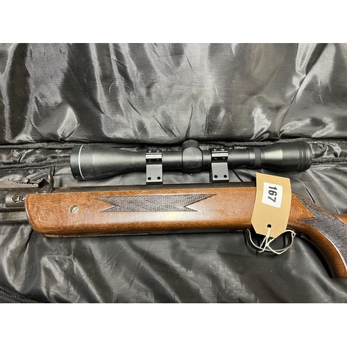 167 - 2.2 AIR RIFLE WITH SIGHTS, PELLETS & BAG