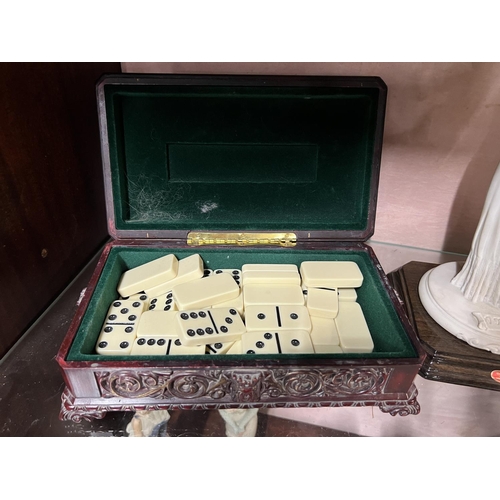 183 - ORNATE BOX WITH DOMINOS