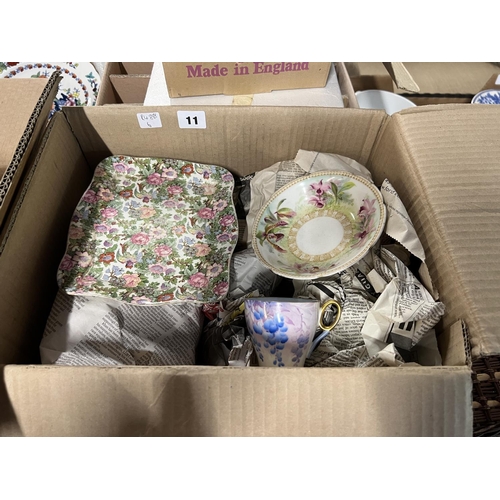 11 - BOX OF FINE CHINA INCLUDING SHELLEY WARE & WISTERIA