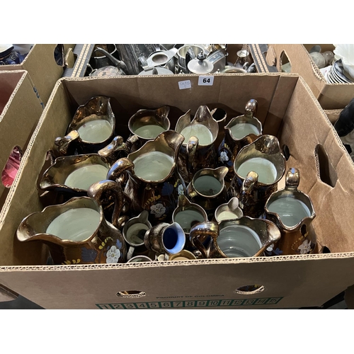 64 - BOX OF LUSTRE JUGS