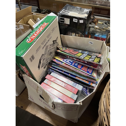 106 - BOX OF SPORT MAGAZINES & OTHER COLLECTABLE ITEMS