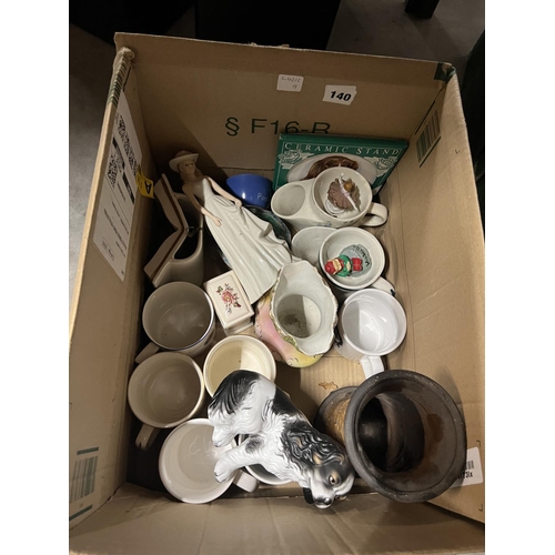 140 - BOX OF MUGS & OTHER CHINA ITEMS