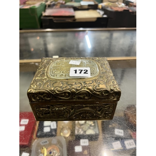 172 - CHINESE BRASS DRAGON BOX WITH CONTENTS